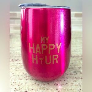 Wine tumblers set of 4 deep pink color “My Happy Hour” Brand New!